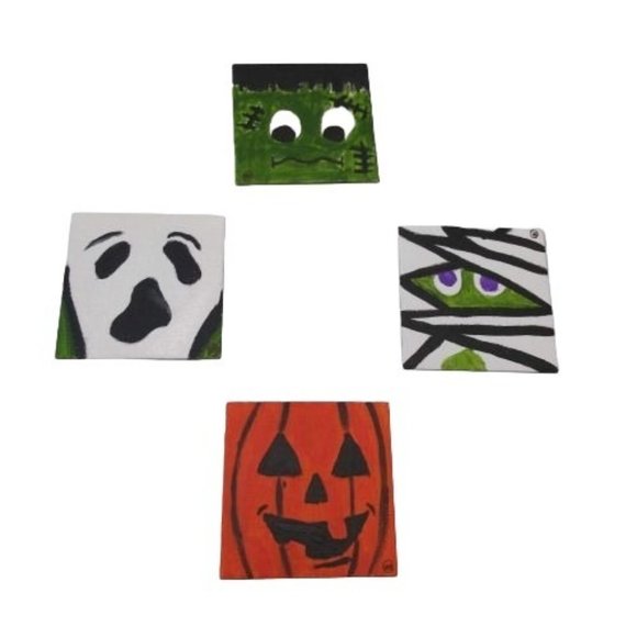 Terrifying Halloween 4-Pack Acrylic Painting on Little Canvas 3 x 3 in each - Picture 8 of 10